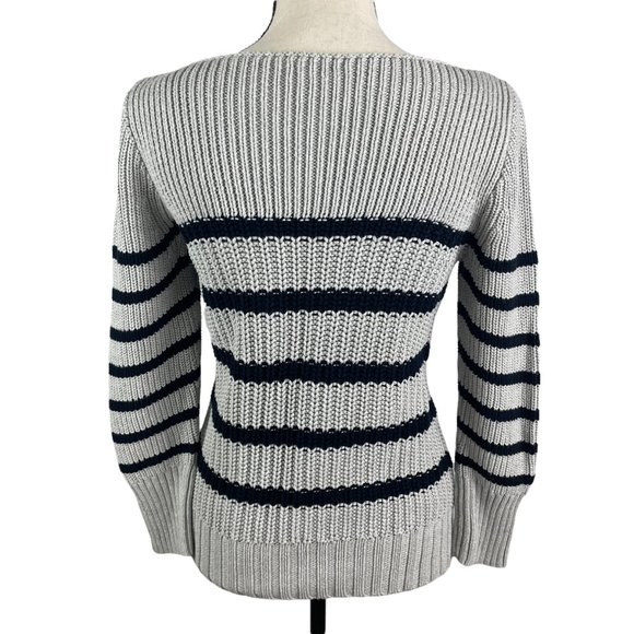 J. CREW GRAY NAVY STRIPED RIPPLE STITCH BOATNECK KNIT SWEATER SMALL - Picture 7 of 9